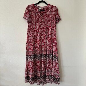 Red and Black Floral Maxi Dress